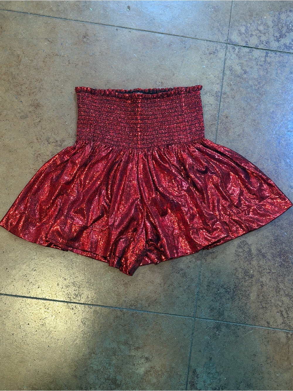 Queen of Sparkles red metallic flowy shorts